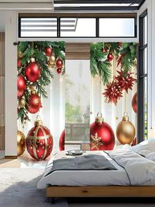 Christmas 2-Pcs Room Curtains, Polyester Living Room Curtains, Bedroom Blackout Curtains, Bedroom Decor Home, House Bedroom Wedding Decor Style, Blackout Curtains Without Drilling, Home Decor, Kitchen Curtain Set, Baby Room Decorative Door Curtains, Universal For Home Office, Suitable For Christmas, New Year Gift, Valentine's Day, Birthday Party, Wedding, Home, Daily, Anniversary, Thanksgiving, Mother's Day, Theme Party  Christmas Decor  Christmas Decorations Christmas Decoration