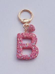 1 件粉色软陶瓷水钻镶嵌字母钥匙扣可爱个性吊坠女士包包配件汽车钥匙扣爱心装饰礼物送给妈妈和朋友情人节圣诞节万圣节配饰