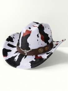 1 pièce Chapeau de cowboy unisexe avec motif de tête de taureau et de vache, convient pour les voyages, les sorties décontractées, les bars, les fêtes de cowboy et un usage quotidien