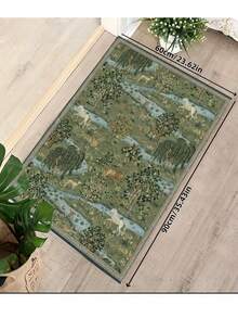 1pc Plush Luxurious Soft Green Hand-Painted Plant Modern Style Area Rug, Non-Slip Washable, Velvet Surface, Perfect For Living Room, Bedroom, Hallway - Elegant Garden Design, Baroque Pattern Indoor Mat | Non-Slip Backing, Living Room Carpet - Cadet Blue - View 4
