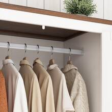 2/3/4 Doors Wardrobe Armoire Closet With Doors And Drawers, Farmhouse Wooden Armoire Storage Cabinet With Shelves & Hanging Rod For Bedroom - trắng - Xem 8