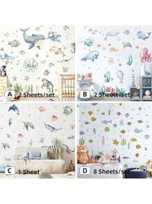 Kids Wall Stickers Cartoon Ocean Animals Educational Back To School Children's Room Decor Bathroom Home Decoration