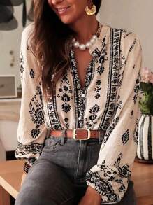 Camiseta elegante suelta con lantern estampada para mujer talla grande