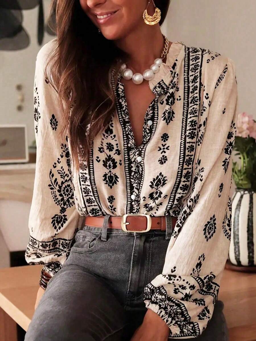 Camiseta elegante suelta con lantern estampada para mujer talla grande