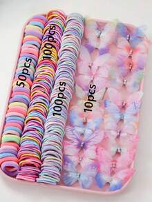 260 件基本款公主发带、发圈、蝴蝶结、发夹和发夹组合套装，简约设计，适合日常使用和送礼 - 彩色 - 查看 8