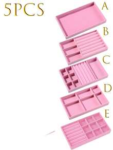 9/1 件粉色天鹅绒首饰托盘，大容量珠宝收纳盒，带独立隔层，可堆叠珠宝展示架，可容纳耳环、项链、手链、戒指、发夹、发带等。情人节天鹅绒首饰托盘 - 彩色 - 查看 15