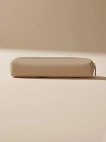 INS Minimalist PU Leather Stationery Pencil Pouch, Multi-Functional Cute Student Cosmetic Makeup Brush Storage Bag, Japanese Style Design For Girls