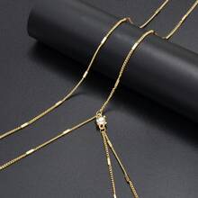 Rhinestone Decor Double Layer Long Chain Y-Lariat Fringe Necklace Fashion  Jewelry
