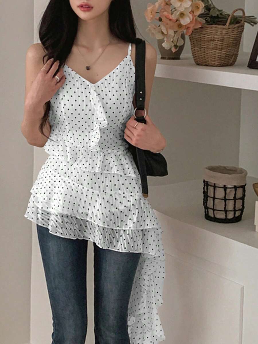 2025 Spring/Summer Polka Dot Print Casual Fashionable Camisole For Women - White - View 1