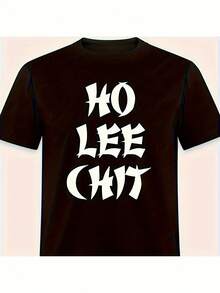 [Camiseta con patrón divertido para hombres] 1 pieza de camiseta con patrón divertido para hombres - Impresión en negrita "HO  CHIT", manga corta, cuello redondo, cómoda y casual, perfecta para regalo de cumpleaños del Día del Padre, ropa para todas las estaciones |   Estilo casual |   Tela de poliéster, atuendo diario, camiseta gráfica, camisa llamativa, camiseta ligera, material transpirable, top impreso, camisa cómoda, compradores de regalos, ropa para adultos - Negro - Ver 1