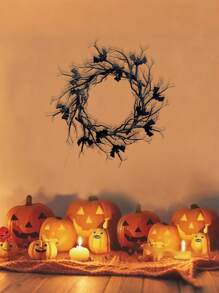 Halloween Wreath For Front Door, Halloween Black Garland Decorations, Artificial Black Twig Wreath With Glitter Bats, For Halloween Party, Porch, Front Door, Indoor, Outdoor, Farmhouse, Holiday Home Decor Halloween Decor Room Decor - Black - View 6