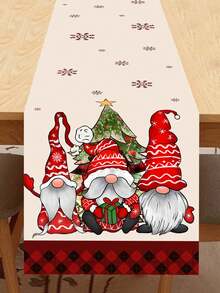 1 pieza Camino de mesa de Gnomo navideño, Gnomo navideño retro con diseño de árbol de Navidad a cuadros rojos, adecuado para decoración de mesa de sala de estar navideña, regalo de Navidad, Feliz Año Nuevo 2026, suministros de decoración de invierno