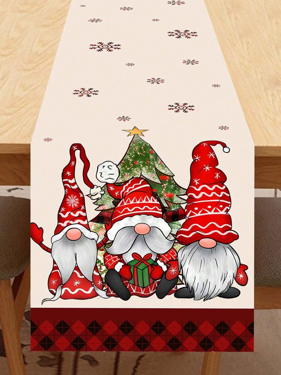 1 pieza Camino de mesa de Gnomo navideño, Gnomo navideño retro con diseño de árbol de Navidad a cuadros rojos, adecuado para decoración de mesa de sala de estar navideña, regalo de Navidad, Feliz Año Nuevo 2026, suministros de decoración de invierno