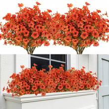 Outdoor Artificial Fall Flower, Uv Resistant Fake Plants, Faux Plastic Floral Orange Shrubs Hanging Flower Plant For Home Kitchen Balcony Garden Window Sill Fall Decoration