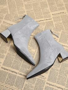 2025 Autumn New Elegant Minimalist Silver Women's Boots, Chunky Heel High Heel Pointed Toe Shoes, Ankle Boots, Versatile Fashion Short Boots For Autumn/Winter