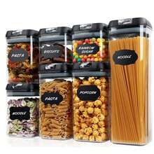 Juego de 7 latas selladas de hogar y vida almacenamiento multiusos organización cocina despensa herméticas diseño práctico resistente para alimentos o artículos del hogar - Negro - Ver 1
