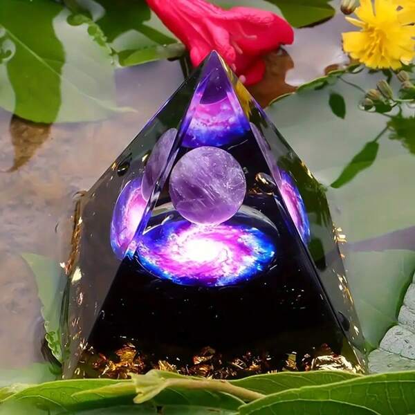 1 pièce Pyramide Orgone Chakra Étoilée en Améthyste, Artisanat de Collection, Décoration de Bureau, Décoration de Chambre à Coucher, Cadeau d'Anniversaire