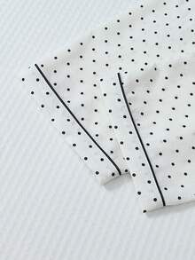 2 件女士波尔卡圆点睡衣套装，长袖纽扣领上衣和裤子，休闲睡衣家居服，适合秋冬，秋季服装 - 白色 - 查看 7