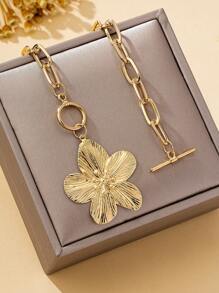 Chunky Chain OT Necklace With Flower Pendant Women And Girls Couple Gifts Valentine's Day Gift Gifts For Mother/ Mom/Mama - Flower Pendant - View 8