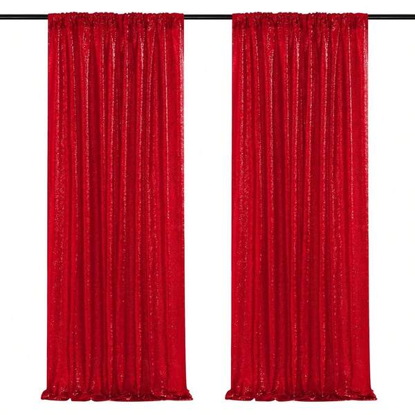 2 Paquetes de 23.6x96.5 pulgadas Telón de fondo con lentejuelas rojas - Cortinas de cabina fotográfica con purpurina premium, decoraciones de telón de fondo para boda/cumpleaños/Navidad/Año Nuevo/Varios colores disponibles | Cortinas de telón de fondo con purpurina para escenario 2025 Decoraciones para fiestas