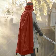 Medieval Hooded Cloak Renaissance Cape With Hood - Halloween Sorcerer Capelet Hobbit Costume - 棕色 - 查看 3