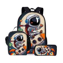 宇航员图案印花背包三件套（单层背包+肩带午餐袋+单层铅笔袋） - 太空人三件套 - 查看 7