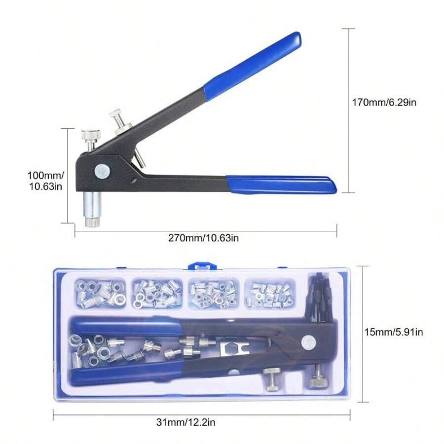 86 Piece Heavy Duty Hand Rivnut Tool Kit, Metric Blind Rivet Nut Gun With M3 M4 M5 M6 M8 Assorted Rivnuts, Portable Storage Case Hand Threaded Riveter For Car Repair Woodworking Furniture Metal Fabrication - Blue - View 1