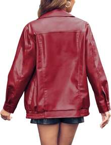 Womens Oversized Leather Jackets Faux Casual Zip Up Bomber Motorcycle With Pockets S-XL