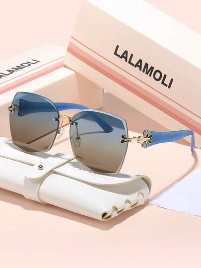 LALAMOLI 方形无框时尚眼镜，奢华装饰优雅女士海滩派对户外渐变色时尚眼镜，适合驾驶旅行节日礼物