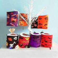 1pc Halloween Accordion Lantern, Haunted House Bar Decor, Random Style Pumpkin Lantern Hanging Ornament, Foldable Paper Lantern