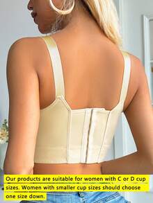 Women's Solid Color Comfortable Seamless Deep V Push-Up Adjustable Sports Bra With Back Design - Yellow - View 4