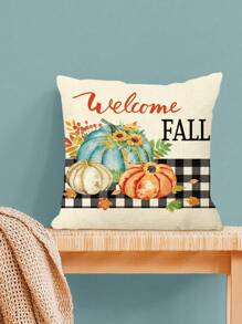 1/4 件亚麻印花方形抱枕套，感恩节南瓜图案枕套（不含枕芯），柔软面料，适合客厅、卧室、沙发、汽车、四季、返校季、节日礼物、秋季装饰、房间装饰