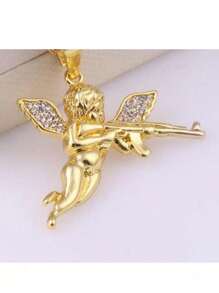 1pc Unique Fashion Simple Hiphop Punk Angel Gun Revenge Angel Chain Necklace For Men & Couples, Suitable As Jewelry Gift And For Parties