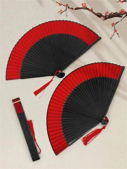 Chinese Folding Hand Fan Black Red Kung Fu Fan For Celebrations, Weddings, Performances, Decor, Holiday Gifts, Home, Office