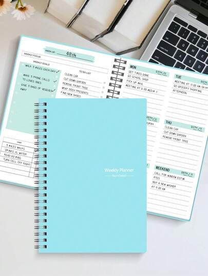 Trees 每周计划笔记本，带 3 张贴纸，无日期每日计划表，螺旋形目标计划表，带习惯追踪器，适合女性