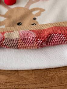 Tween Girl' Christmas Reindeer Pattern Knitted Pullover Sweater, Suitable For Christmas Party, Spring, Autumn, Winter