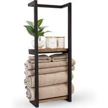 2-Tier Bathroom Towel Rack Wall Mounted Vertical Towel Holder Storage Rack - Black - View 2