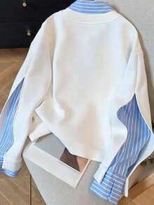 SAOYANGYU Women's Korean Style Striped Patchwork Casual Sweatshirt - White - View 3