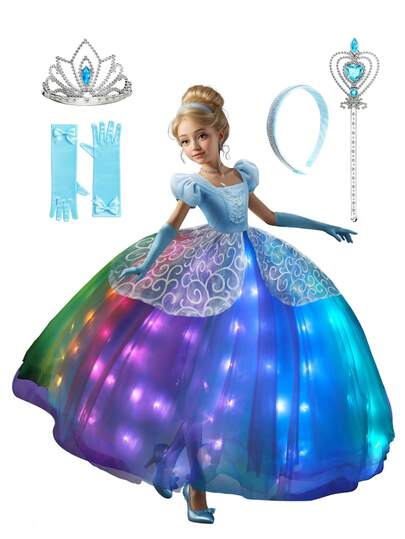  UPORPOR Light Up Princess Dress For Girls, Halloween Costume, Syncs With Music, App-Control, RGB LED Light Up Princess Dress For Girls With Accessories (Battery Not Included)