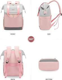 LOVEVOOK Laptop Backpack Women Work Laptop Bag With USB Port - Light Grey & Pink - View 4