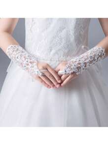 1 Pair Of Lace And Diamond Short Fingerless Gloves, Birthday, Party Decoration, Flower Girl Wedding Dress, Performance Gloves,The Best Gift Choice For Children's Day, Birthday Parties, Class Reunions, Valentine's Day, Halloween, Christmas, And New Year's Day.