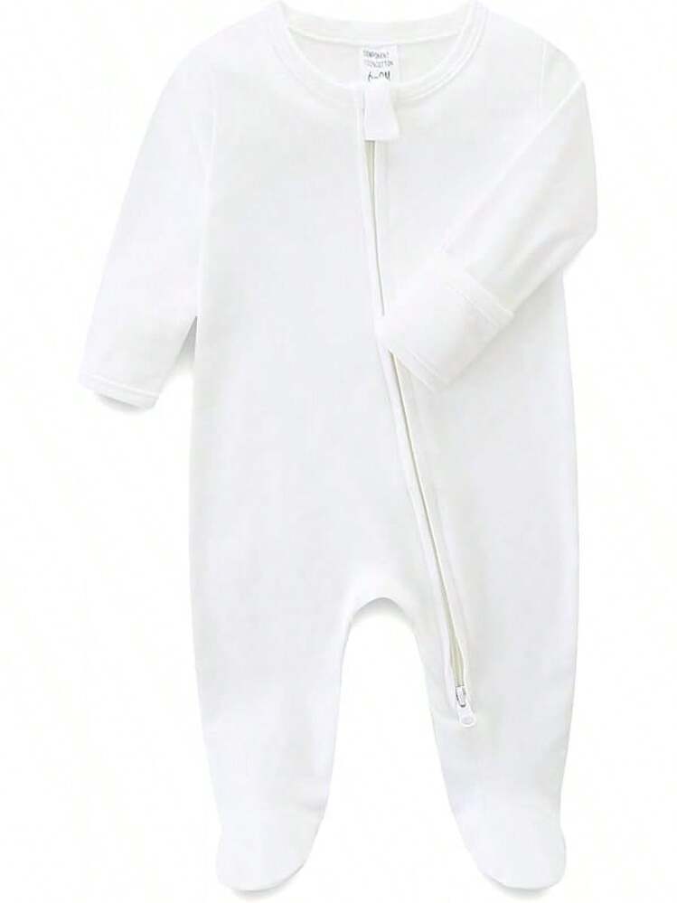 Organic Cotton Long Sleeve Zipper Footie 0~12MHalloween Christmas New Year - 白色 - 查看 1