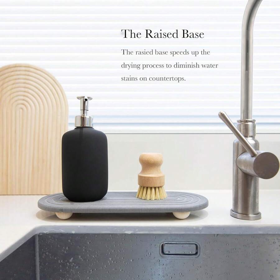 Diatomaceous Earth Sink Organizer Tray - Absorbent Stone Kitchen & Bathroom Countertop Stand, Striped Design, Quick-Dry Toothbrush Holder Pad Kitchen Kitchen Decor Kitchen Organization And Storage Kitchen Accessories,An Ideal Christmas Gift For 2025, Perfect For Kitchen Storage And Organization.