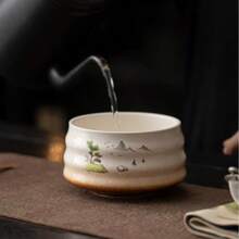 One-Piece Set Of 500ml/700ml Round Striped Ceramic Matcha Bowl, Song Dynasty Tea Ordering Tool Ceramic Threaded Tea Bowl, Tea Stand, Silver Flower Paper High-Temperature Roasting Process, Fadeless, Beautiful And Durable, Easy To Carry And Use, Suitable For Business Meetings, Art Appreciation, Outdoor Travel And Leisure Occasions Japanese Tea Ceremony Bowls And Tea Ceremony Accessories 1pc - Multicolor - View 10