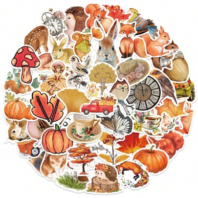 50Pcs Fall Stickers Autumn Leaf Stickers Fall Party Favors Seasonal Stickers Fall Decor Forest Stickers Animal Plant Aesthetic Stickers Scrapbook Stickers Bulk Stickers Holiday Decoration Vinyl Waterproof Stickers For Water Bottle,Computer,Laptop,Phone,Luggage,Notebook,Fridge