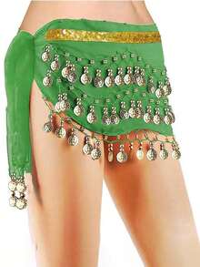 肚皮舞臀部围巾，女士雪纺肚皮舞围巾，带硬币，适合瑜伽课