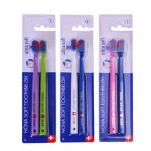 Bộ 3 bàn chải đánh răng siêu mềm nhiều màu sắc ngẫu nhiên của Thụy Sĩ, đầu bàn chải nhỏ, lông bàn chải bằng polypropylene, thiết kế không mùi, bảo vệ nướu, phù hợp cho người lớn - Bộ bàn chải đánh răng cầm tay unisex - Nhiều màu - Xem 7
