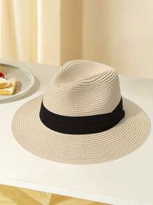 قبعة قش نسائية ورجالية قطعة واحدة، قبعة شاطئ صيفية، قبعة شمس، قبعة علوية، لون أحادي، بوهيمي عادي لفصلي الربيع والصيف