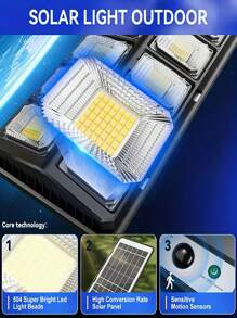 1pcs Commercial Street Solar Large Street Lamp, 504LED Lamp Beads 6-Cell Double-Row High-Brightness 4500mah, Automatic Sensor Switch From Dusk To Dawn, Outdoor Solar Sensor Floodlight With Motion Sensor And Remote Control, Suitable For Home Parking Lot Lights, Commercial Street And Sports Field Solar Street Lamps