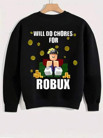 1 Boys' Long Sleeve Crew Neck Sweatshirt, Printed With Fun Text Graphics, Suitable For Beginners And Pro Players To Earn Robux, Providing Comfortable, Fashionable, Casual Autumn/Winter Style For Young Boys/Teenage Boys/Adolescent Boys